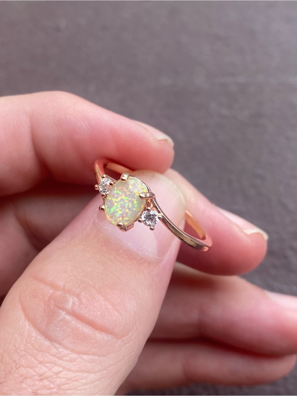 Lab-Created Opal & Cubic Zirconia Stones Rose Gold Stainless Steel Ring Size 11